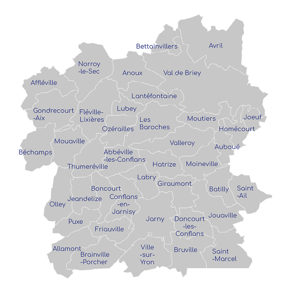 Carte des 41 communes de la Communauté de Communes ORNE LORRAINE CONFLUENCES